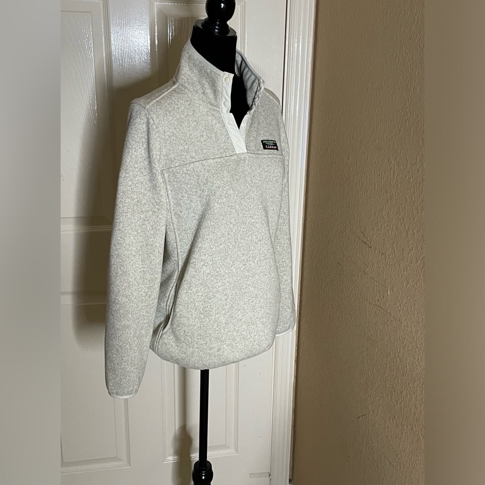 LL Bean Sweater Womens Medium Ivory Outdoor Sweatshirt Lightweight Casual Preppy - Picture 4 of 10
